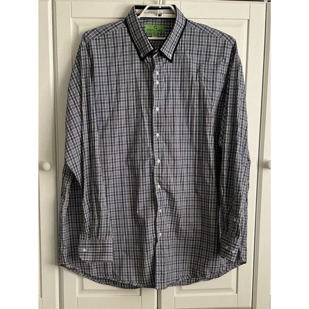 Bristol & Bull Mens Button‎ Front Shirt Multi Color Plaid Contrast Cuff Sz 3XLT